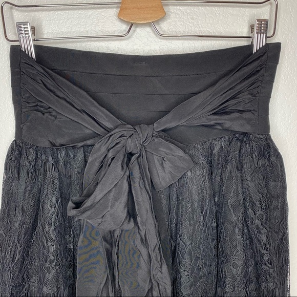 Anthropologie Boho Silk Lined Black Tiered Lace Skirt Size 2 - Picture 4 of 10